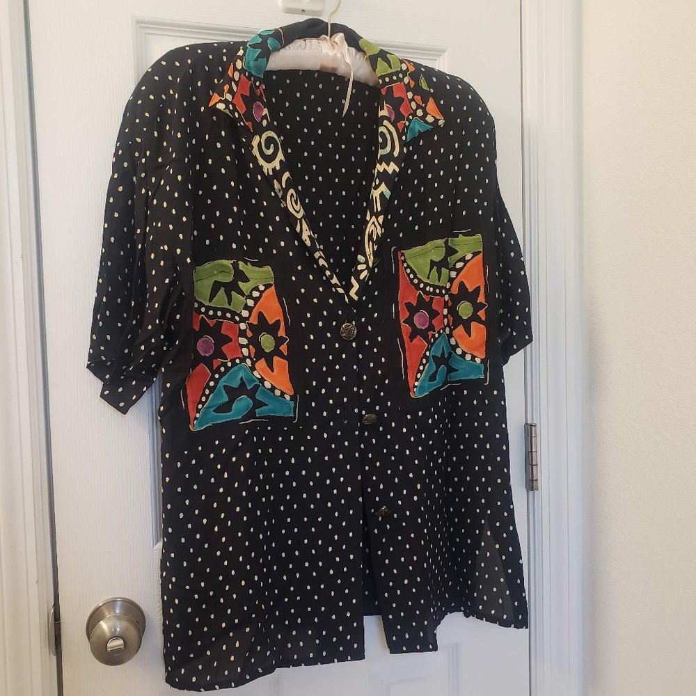 Vintage Polka Dot Patterned Button Down Top - image 3